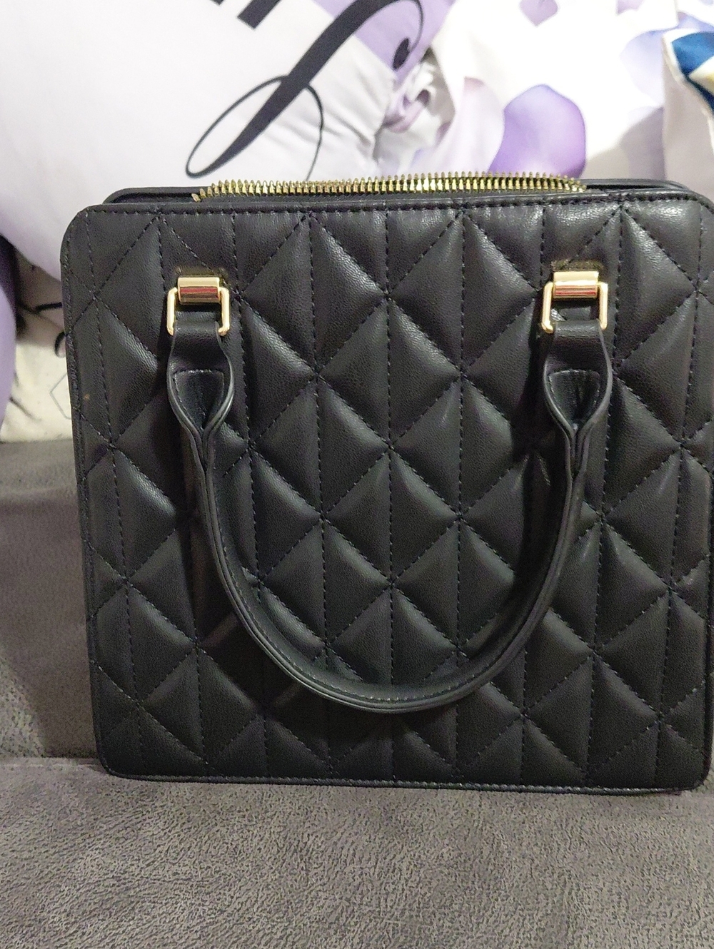 Quilted Black Leather Satchel with Gold Hardware